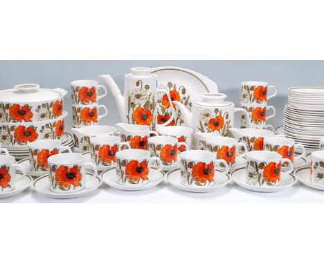 An extensive retro 20th Century dinner and tea service by J and G Meakin Studio the service in the Poppy pattern consisting o