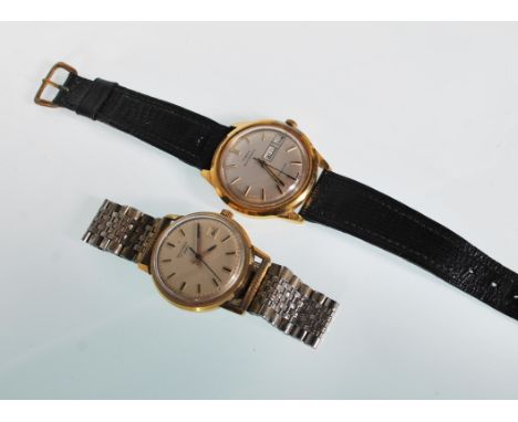 Two vintage gentleman's wrist watches to include a Timex Automatic water resistant wrist watch having a silvered dial with gi