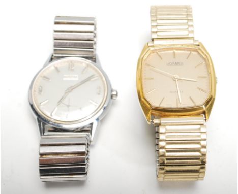 Two vintage 20th Century Roamer gentleman's wrist watches to include one having a brushed gilt dial with baton markers to the