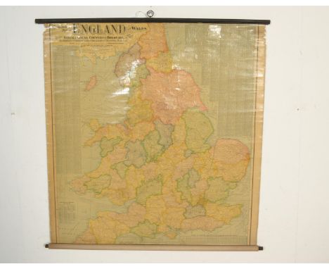 A Vintage Scarborough map of England and wales showing Geographical Counties and Boroughs, all Railways and Steamships lines 