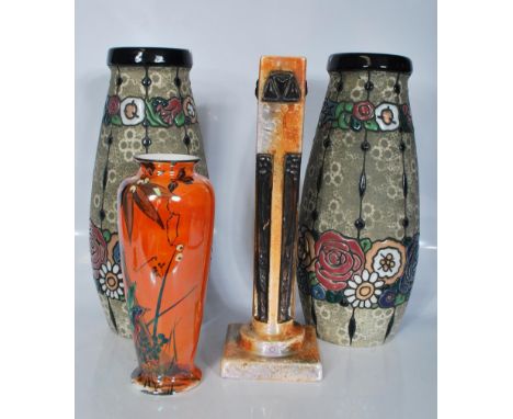 A mixed group of ceramic vases dating form the early 20th Century to include an Art Nouveau&nbsp;Secessionist vase of slender