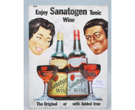 A vintage 1960's Sanatogen tonic wine point of sale advertising sign for 'the original or added iron', free standing with eas