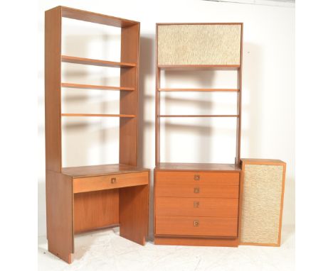 A vintage retro&nbsp; 20th century GPlan red label teak wood desk wall unit having a desk with single drawer and square knob 