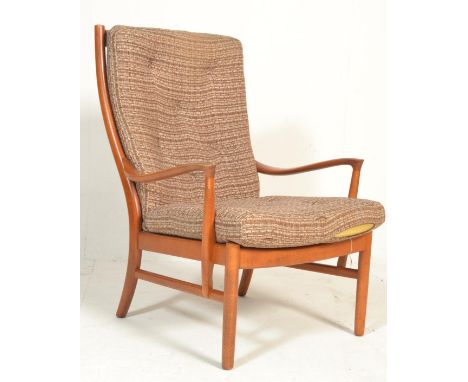 Parker Knoll - PK1016/7/8/9 - A 20th century retro vintage teak wood easy / lounge chair / armchair having a tall slatted lad