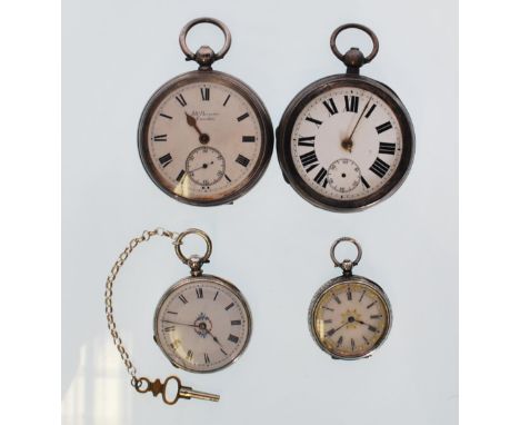 A collection of silver pocket watch to include a London hallmarked open faced key wind pocket watch by&nbsp; JW Benson, open 