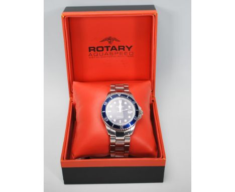 A Rotary Aquaspeed professional diver's watch having a blue enamelled face with white markers to the chapter ring and blue en