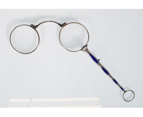 A pair of late 19th / early 20th&nbsp; Century continental silver coloured and enamel lorgnette, stamped "830" and with foldi