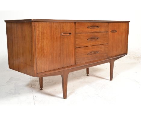 A 1960's retro vintage Jentique teak wood sideboard of usual form and small proportions having a central bank of three drawer