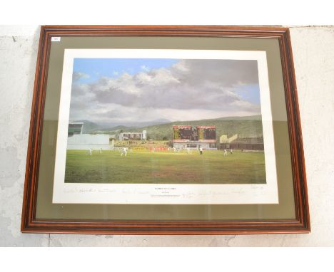 Jack Russell - A limited edition cricket print entitled 'Moment of Victory' with signatures in pencil by the England Team and