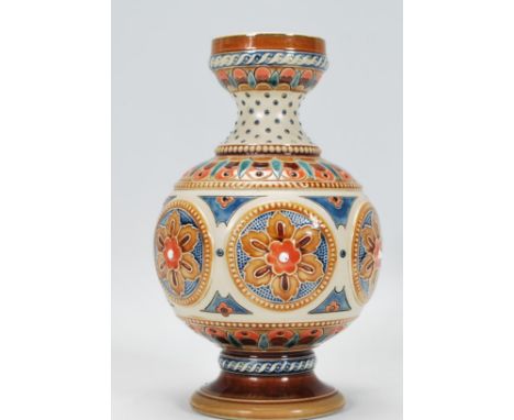 A late 19th Century Villeroy &amp; Boch Mettlach Arts and Crafts / Art Nouveau globular shaped stone ware&nbsp;vase hand fini