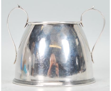 A late 19th Century Victorian John W Caldicott silver hallmarked sucrier sugar bowl of domed form having twin scrolled handle