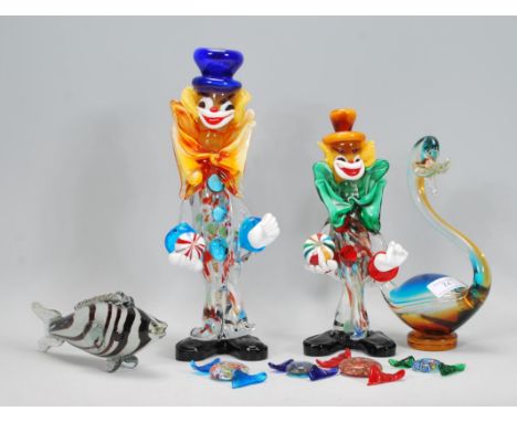 A good collection of original retro 20th Century Italian / Venetian Murano studio glass decorative items, to include; two gla