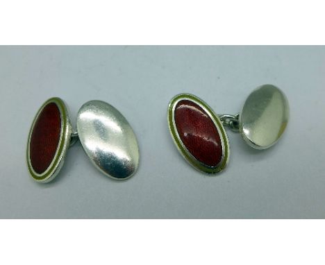 A pair of silver and enamel cufflinks, Sheffield 1995