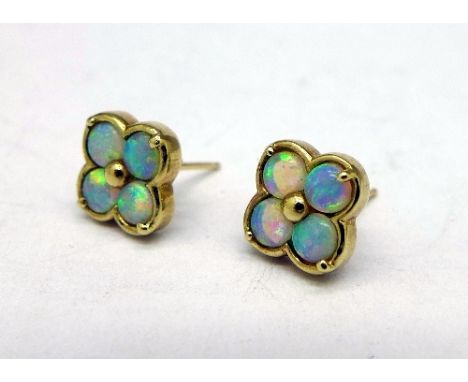 A pair of 9ct gold and synthetic opal earrings, weight 2.2g