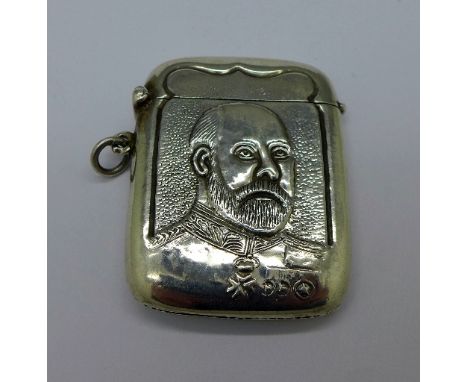 A modern silver vesta case, portrait of Edward VII