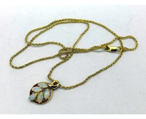 An 18ct gold chain and a 9ct gold and synthetic opal pendant, total weight 6.1g