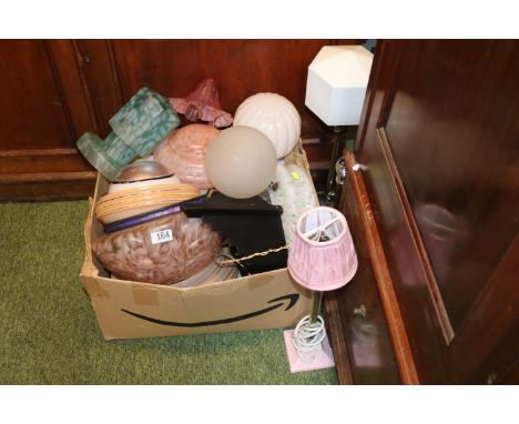 Good collection of assorted Art Deco and other Light shades and Lamps 