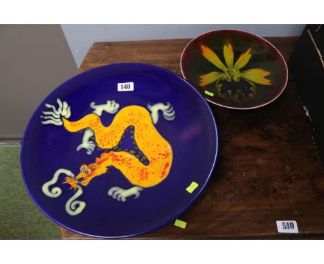 Rare Poole Charger depicting five toe dragon 1 of 1. 41cm in Diameter  and a Pool bowl with Orchid decoration 