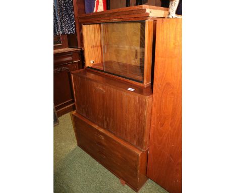 Mid Century Avalon Stacking wall system comprising of 4 Metal uprights, glazed cabinet and Drinks cabinet and Chest Unit 