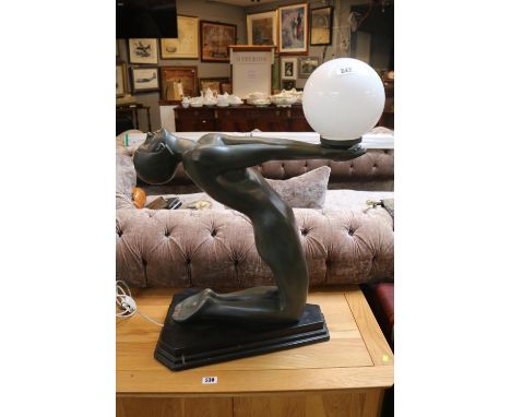 Max Le Verrier style Large light weight Coppered Lamp 20thC on stepped base 80cm