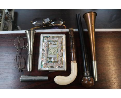 Qty. of small bygones to includePaxman&nbsp; Hunting Horn, Spectacles, Cigarette case with mother of Pearl etc