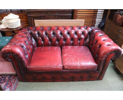 Red Leather Button back Chesterfield 2 seater sofa