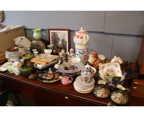 Large collection of assorted Ceramics and bygones inc. Poole Sleeve Vase, Indonesian domed box etc 