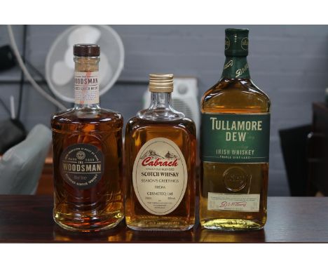 3 Bottles of Whisky to include Tullamore Dey Irish Whiskey, The Woodsman Blended Scotch Whisky 70cl and Cabrach Scotch Whisky