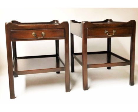 LAMP TABLES, a pair, George III design mahogany each with gallery, drawer and undertier, 51cm x 61cm x 63cm H. (2)