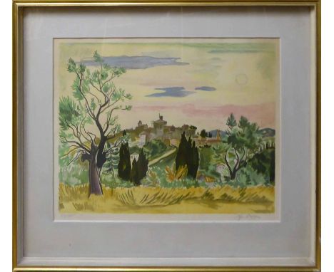 YVES BRAYER (French 1907-1990) 'Town on a Hilltop', lithograph in colours, signed and numbered 79/175, 52cm x 67cm, framed an