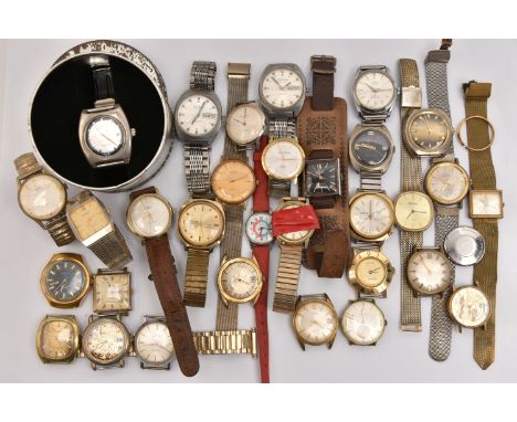 A LARGE ASSORTMENT OF GENTS WATCHES, to include wristwatches and watch heads, names to include Sekonda, Avia, Omnia, Tunis, I