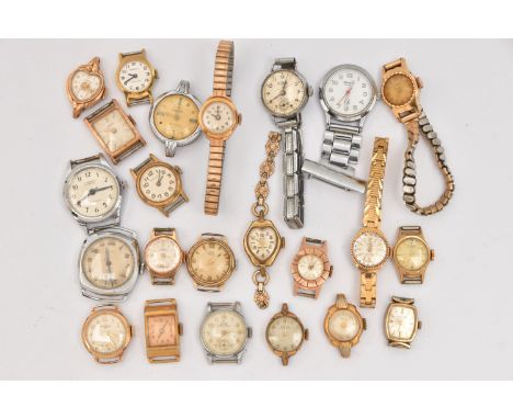 AN ASSORTMENT OF LADIES WATCHES, to include wristwatches, watch heads and a fob watch, names to include Oris, Shield, Ingerso