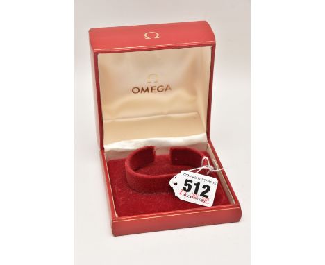 A RED 'OMEGA' WATCH BOX, square box with watch holder inside (condition report: general light wear, light scratches, some wea