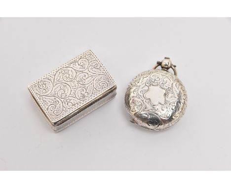 A SILVER SNUFF BOX AND A SOVEREIGN CASE, the box of a rectangular form with pattern to both sides, hinged cover, hallmarked S