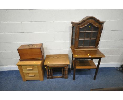A SELECTION OF OCCASIONAL FURNITURE, to include an oak two tier table, width 62cm x depth 46cm x height 71cm, a nest of three