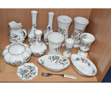 A GROUP OF AYNSLEY 'PEMBROKE' GIFT WARES, to include two pairs of vases, height of tallest 18cm (extensive repair and damage 