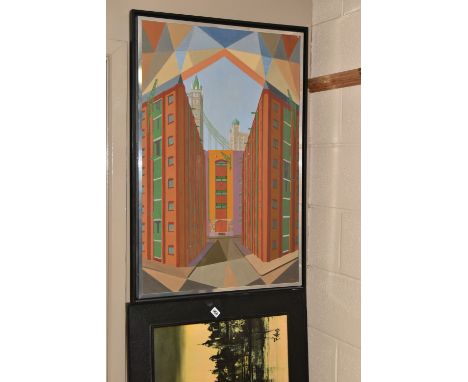 A SMALL QUANTITY OF PICTURES AND PRINTS, to include a framed oil on board 'Down Wapping Way' by Norman Ruscoe, frame size 97c