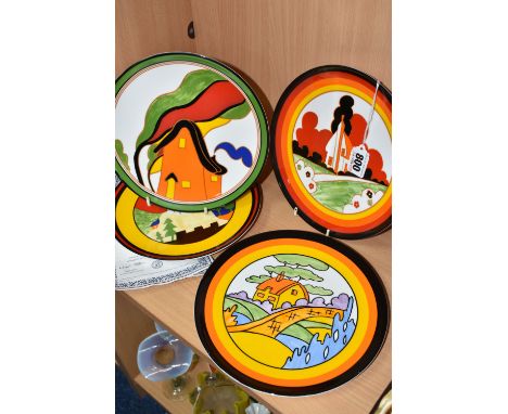 FOUR WEDGWOOD / BRADFORD EXCHANGE 'THE BIZARRE LIVING LANDSCAPES OF CLARICE CLIFF' COLLECTORS PLATES, titled 'Orange Roof Cot