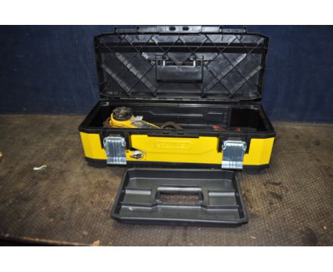 A RAPTOR HAND OPERATED LEVER HOIST with 3/4 ton capacity, chains, lifting chains and shackles in a Stanley Fatmax toolbox