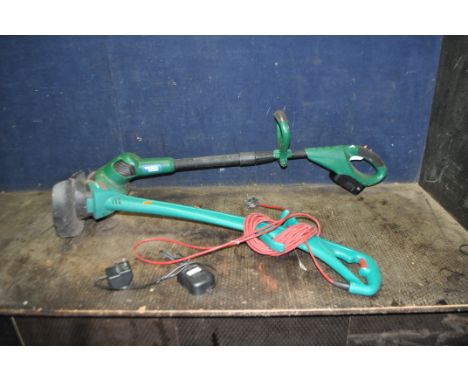 A BLACK AND DECKER CORDLESS TILLER, with one battery and charger, and a Bosch strimmer (both PAT pass and working)