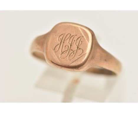 A GENTS 9CT GOLD SIGNET RING, of a square form, engraved monogram, hallmarked 9ct Birmingham, ring size V, approximate gross 