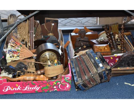 THREE BOXES AND LOOSE MISCELLANEOUS TREEN, to include a selection of African related sculptures and wall plaques, vintage fir