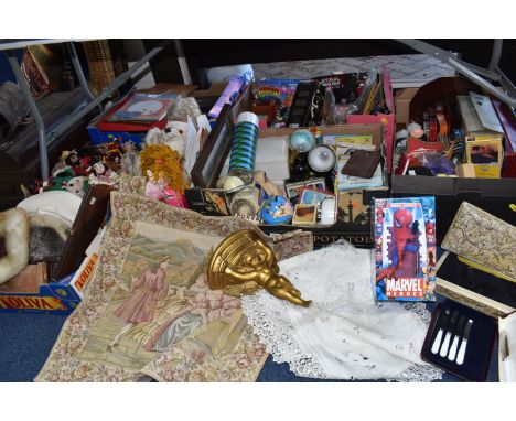 SEVEN BOXES AND LOOSE TOYS AND MISCELLANEOUS ITEMS, to include assorted action figures including Star Wars, Dolls of the Worl