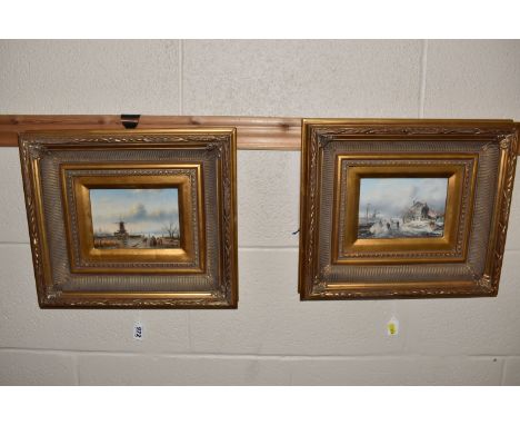 C. BROWN (20TH CENTURY)  DUTCH CLASSICAL STYLE LANDSCAPES, comprising two winter landscapes painted in the Dutch 18th / 19th 