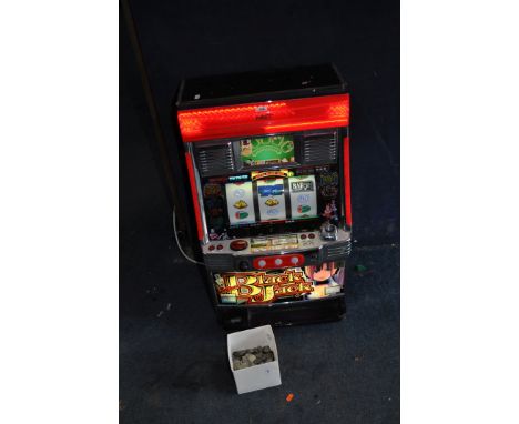 A MODERN ELECTRONIC FRUIT MACHINE, with a tub of tokens, height 82cm (PAT pass and working)