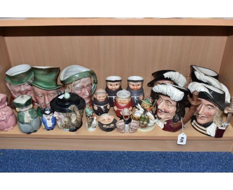 A LARGE QUANTITY OF CHARACTER AND SIMILAR JUGS AND ORNAMENTS to include four Royal Doulton character jugs comprising Aramis D