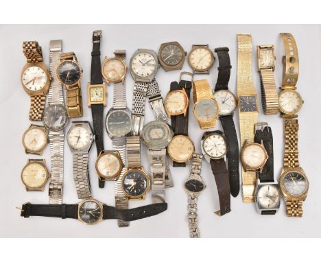 A LARGE ASSORTMENT OF GENTS WATCHES, to include wristwatches and watch heads, names to include Cardinal, Majex, Dumont, Citiz