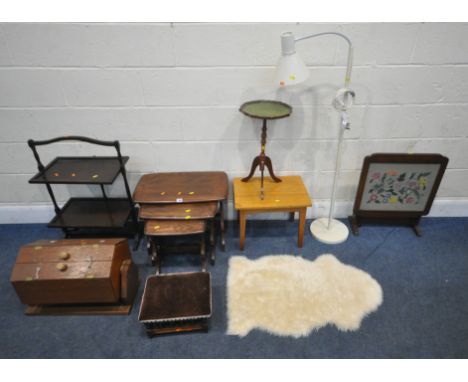 A SELECTION OF OCCASIONAL FURNITURE, to include a dark elm nest of three tables, largest table width 58cm x depth 35cm x heig