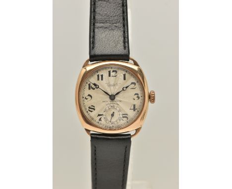 A MID 20TH CENTURY 9CT GOLD WRISTWATCH, manual wind, round silver engine turned dial signed 'Everite' (worn), Arabic numerals