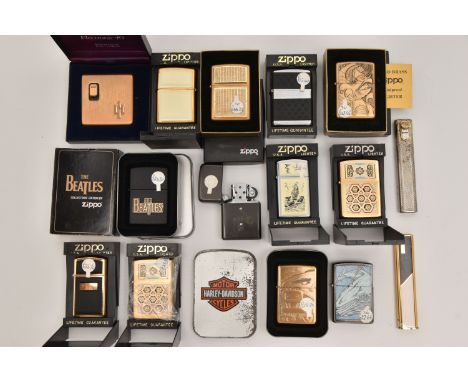A COLLECTION OF 'ZIPPO &amp; RONSON' LIGHTERS, to include ten boxed 'Zippo' lighters various designs, one unboxed 'Zippo' lig